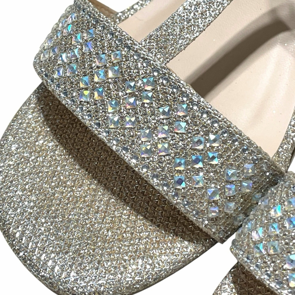 Soda Girls 5M Sloan Rhinestone Dress Heels Open Toe Adjustable Buckle Strap Gold - Picture 2 of 13